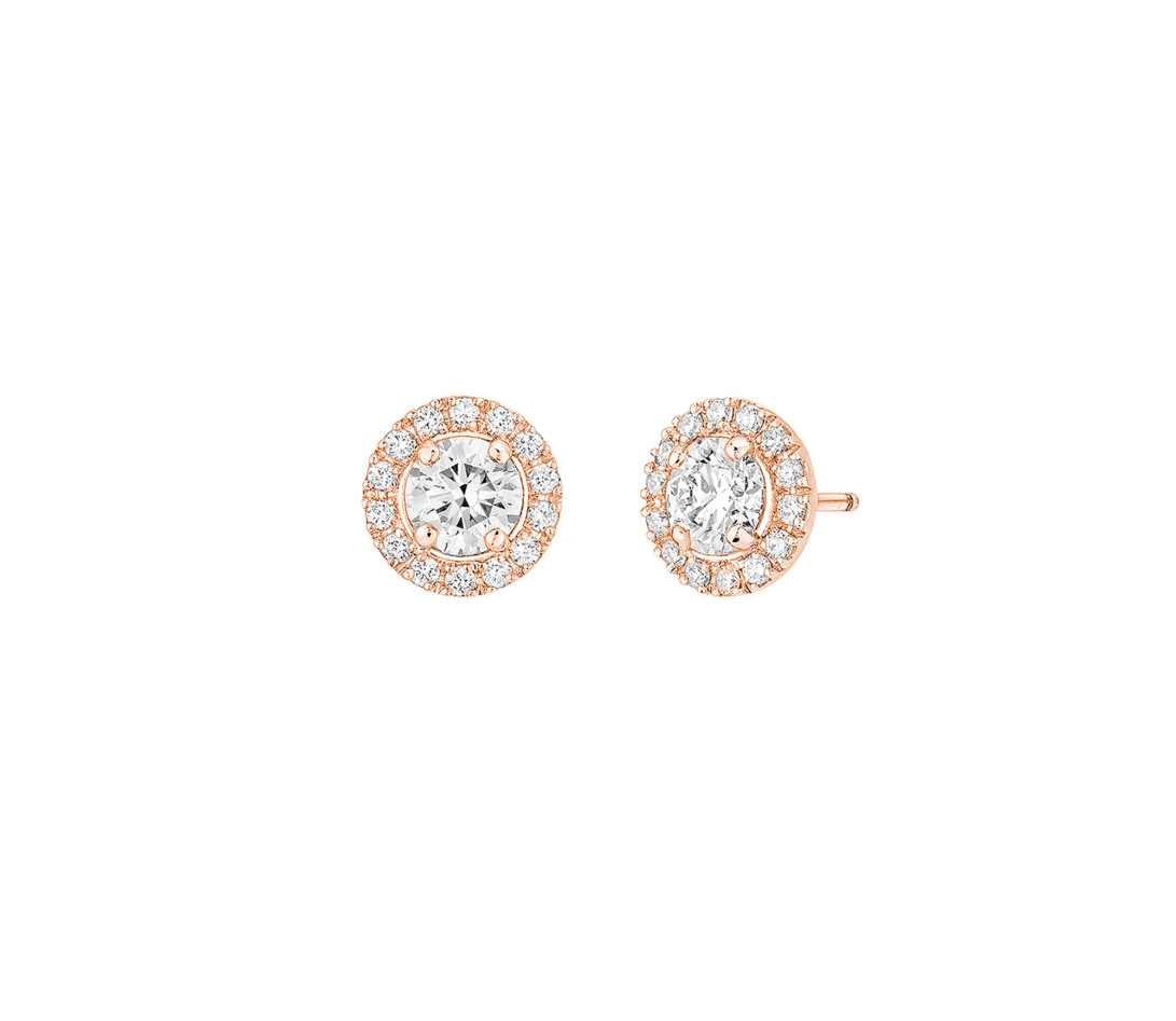 Boucles d'oreilles puces Halo en or rose et diamants de synthèse 0,8ct