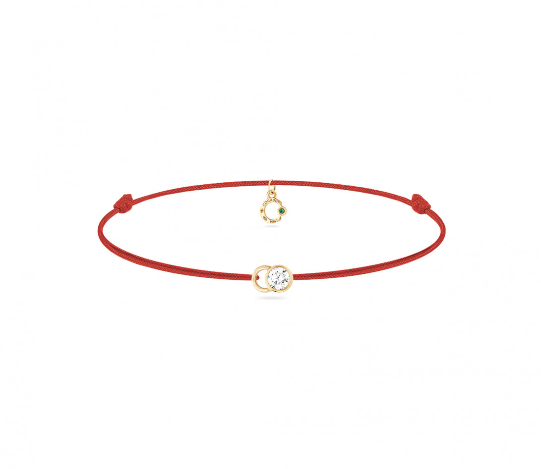 Bracelet cordon LET'S COMMIT rouge carmin en or jaune - Face