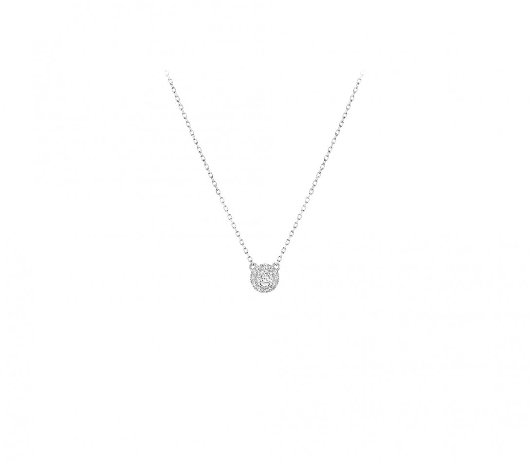 Collier Halo en or blanc et diamants de synthèse 0,1ct