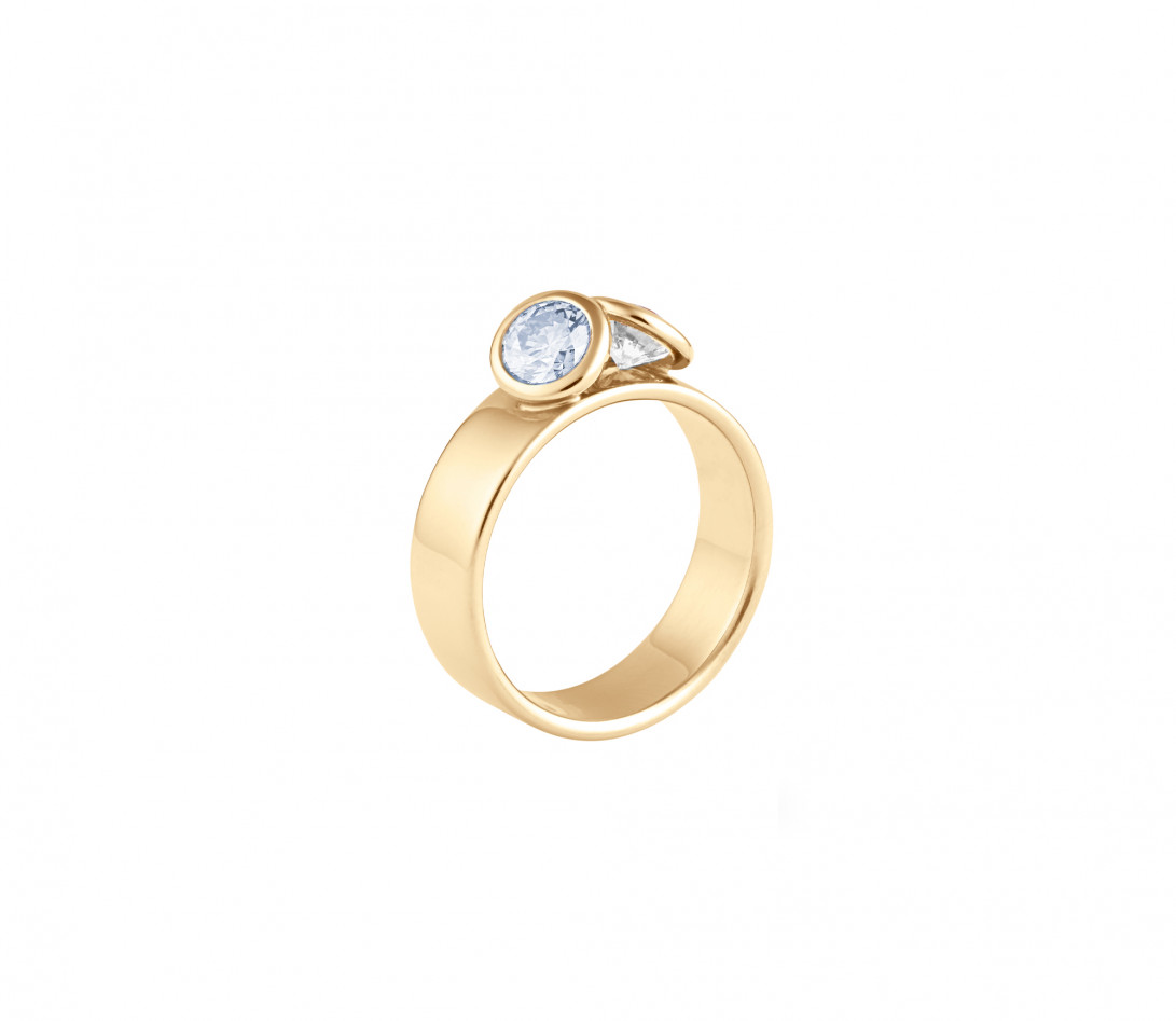 Bague 2 Courbet - Or jaune 18K (7,00g), 2 diamants (1 bleu) 1ct - Côté