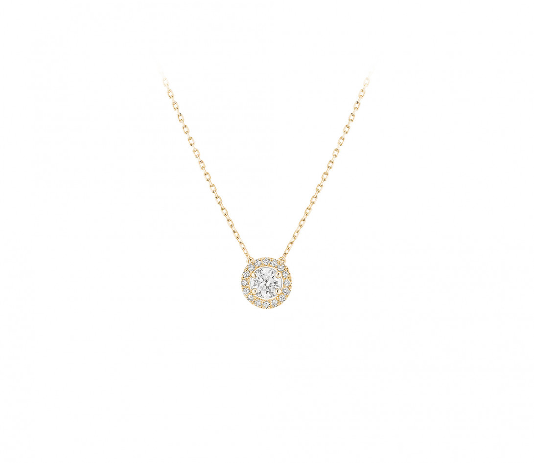 Collier Halo en or jaune et diamants de synthèse 1,5ct