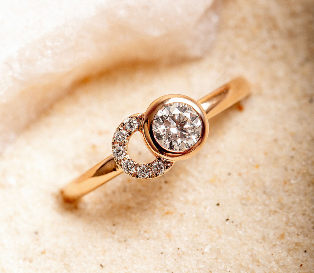 Bague CO - Or rose 18K, diamants synthétiques - Vue 5