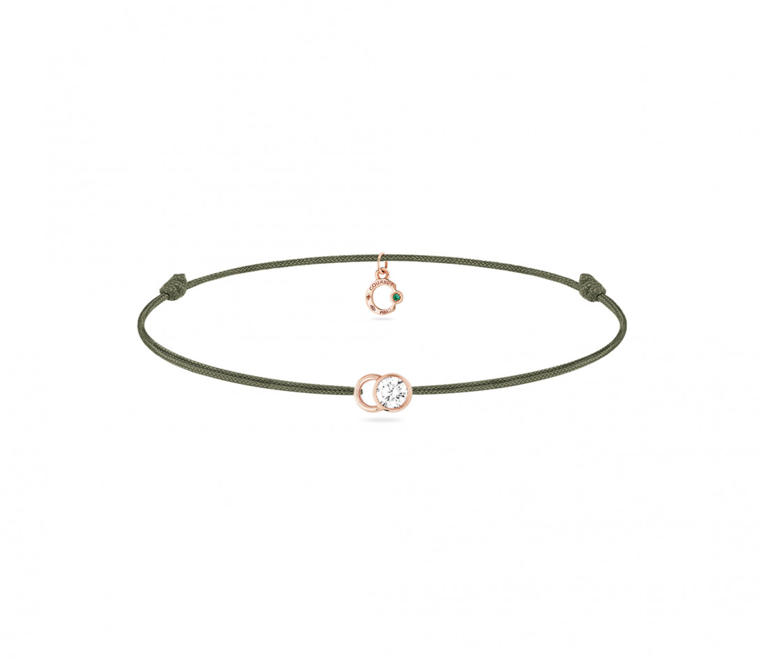 Bracelet cordon LET'S COMMIT vert jungle en or rose - Face