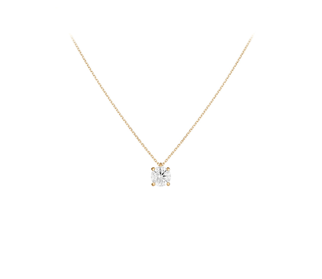 Collier quatre griffes - Or jaune 18K (3,60 g), diamant 1 carat - Face