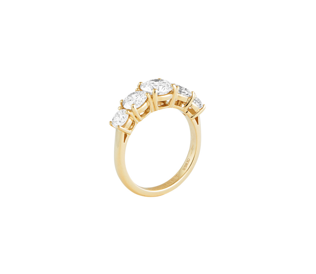 Bague solitaire Quintet - Or jaune 18K (5,00 g), 5 diamants 2,50 cts - Côté