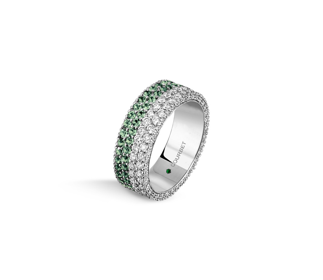 Bague TENNIS pavée PM vert et blanc en or blanc - vue 2