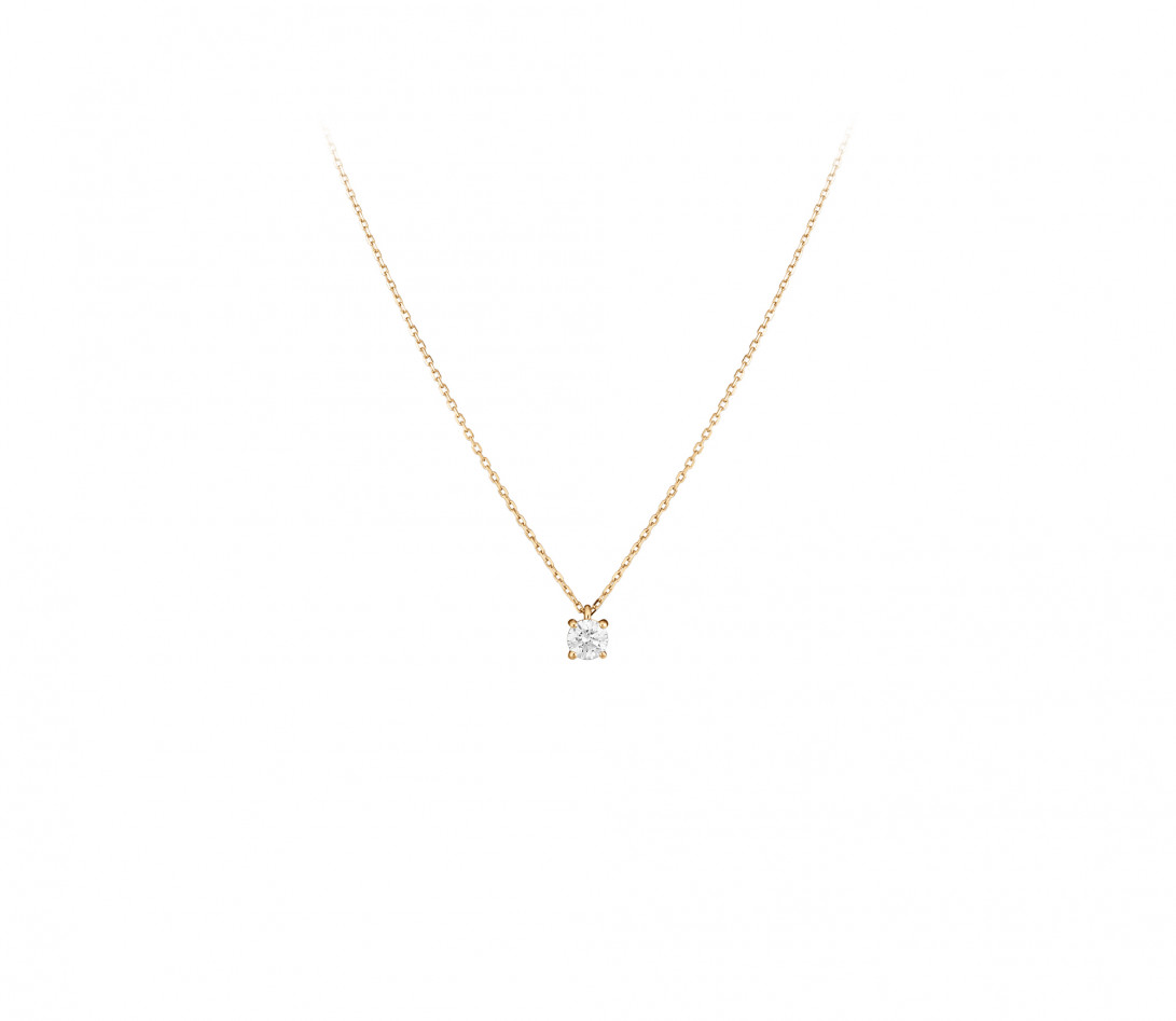 Collier quatre griffes - Or jaune 18K (2,00 g), diamant 0,3 ct - Face