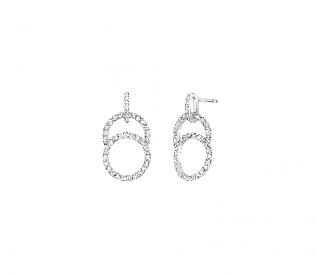 Boucles d'oreilles pendantes CELESTE pavées en or blanc - Vue 1