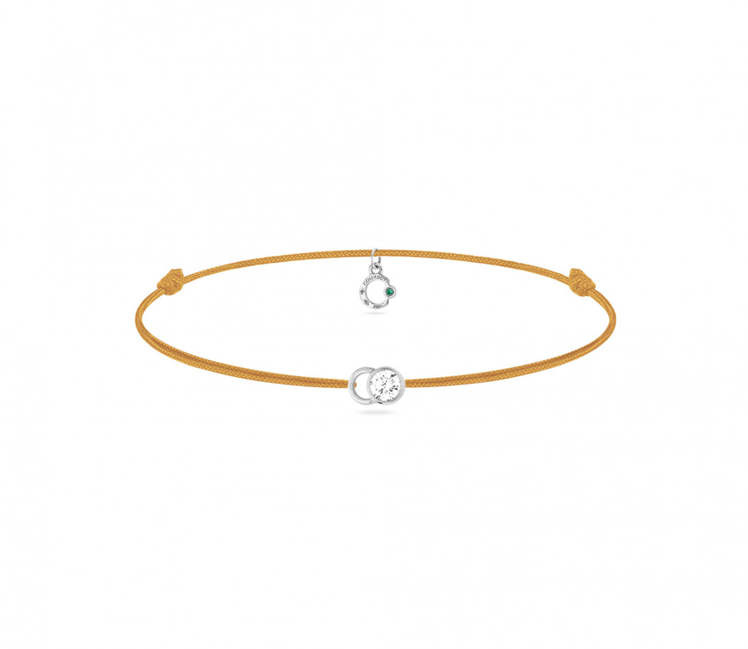 Bracelet cordon LET'S COMMIT jaune maya en or blanc - Face