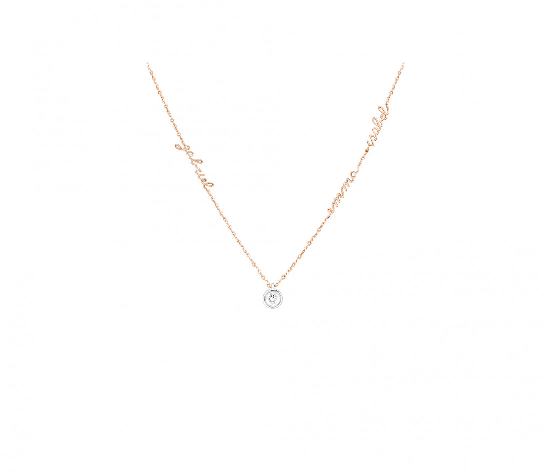 Collier Personnalisé 3 prénoms Or Rose et Diamant de synthèse