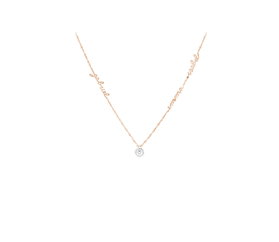 Collier Personnalisé 3 prénoms Or Rose et Diamant de synthèse