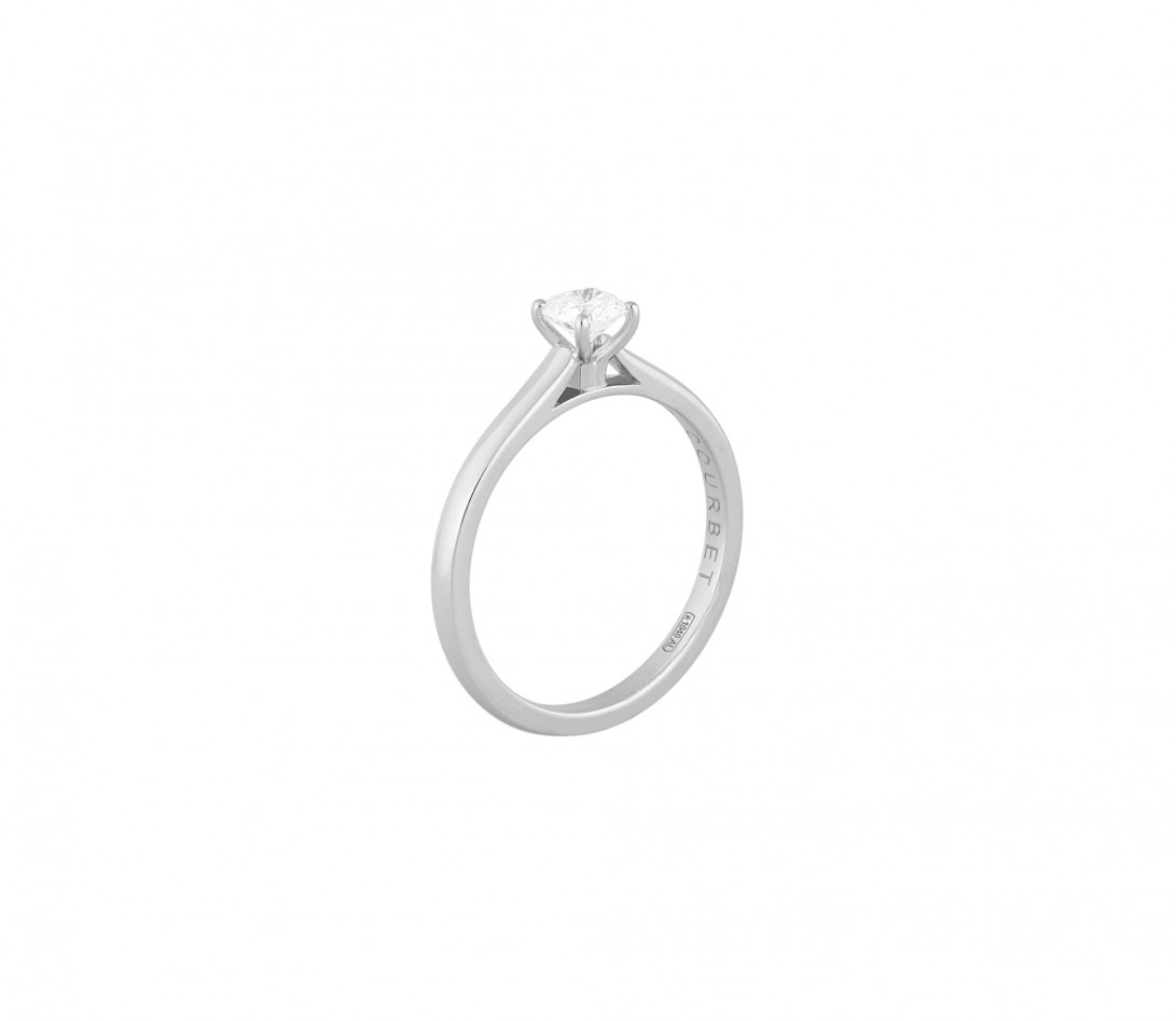 Solitaire quatre griffes - Or blanc 18K (3,90 g), diamant 1 ct - Côté