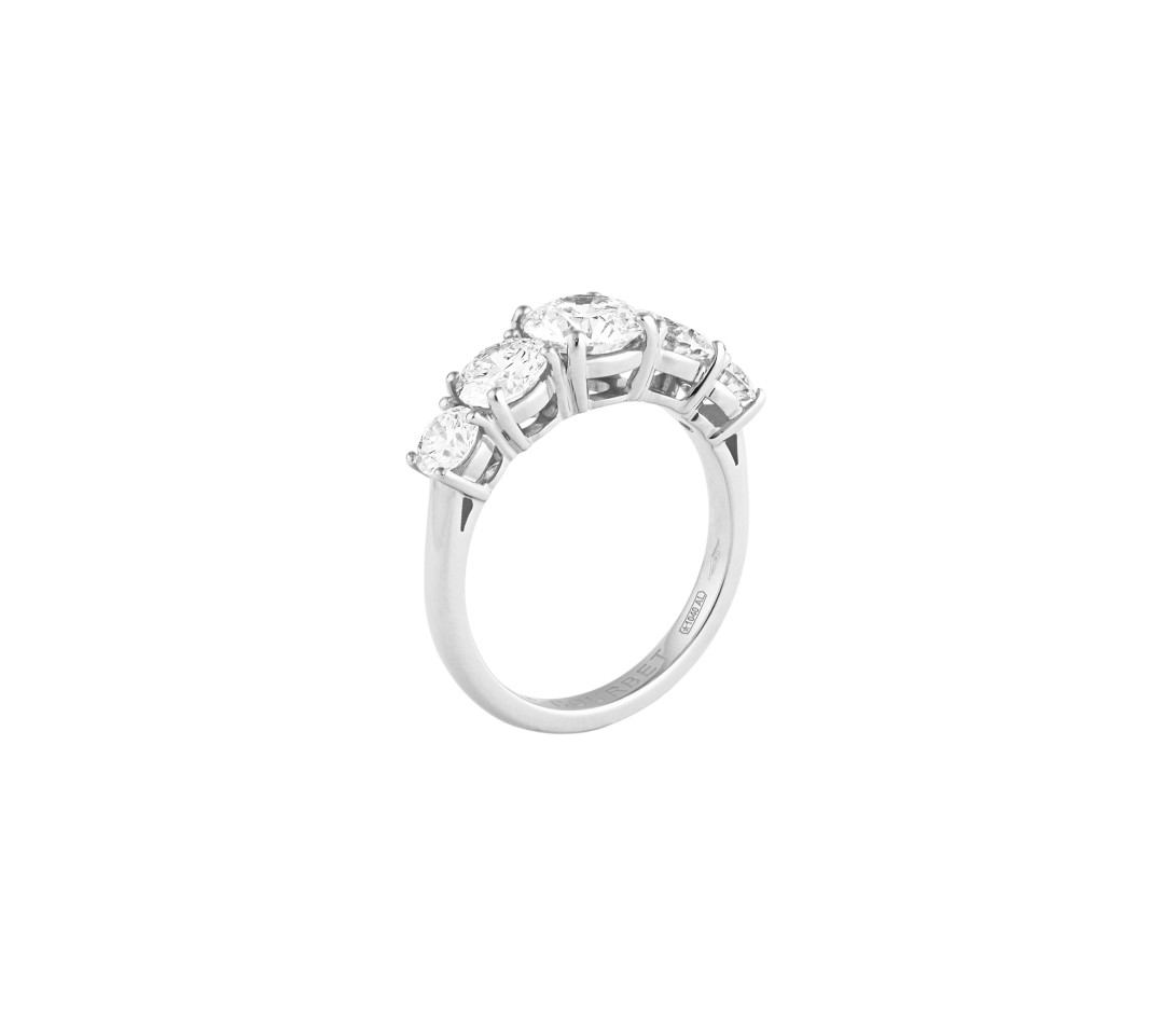 Bague solitaire Quintet - Or blanc 18K (5,00 g), 5 diamants 2,50 cts - Côté