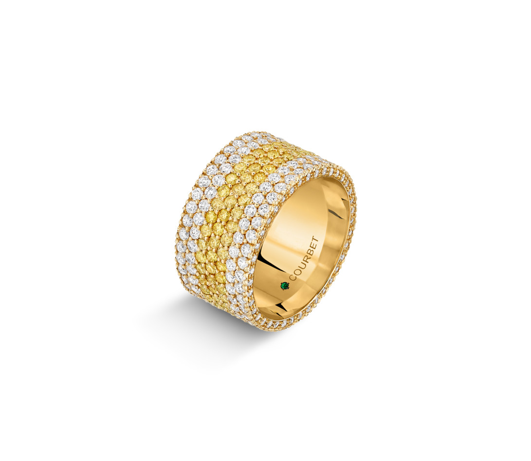 Bague TENNIS pavée jaune et blanc en or jaune - vue 2