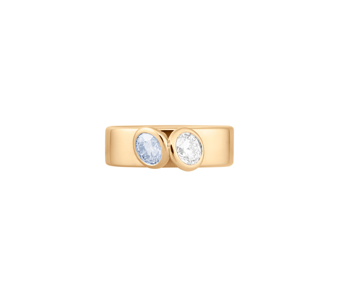 Bague 2 Courbet - Or jaune 18K (7,00g), 2 diamants (1 bleu) 1ct - Face