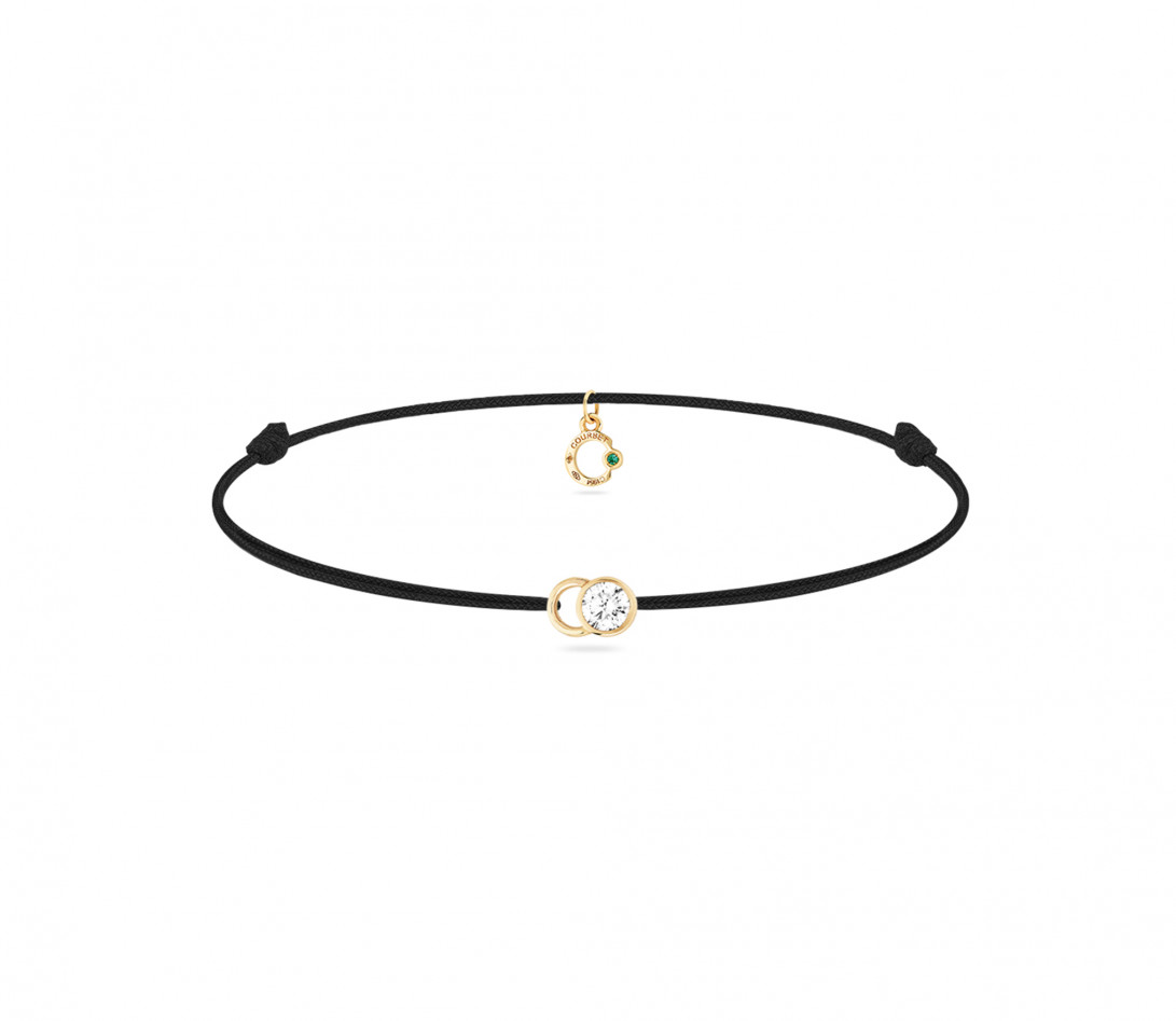 Bracelet cordon LET'S COMMIT noir carbone en or jaune - Face