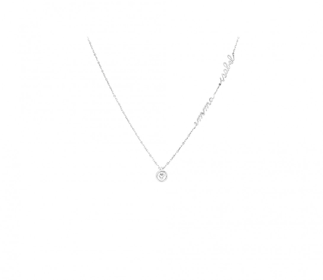 Collier ORIGINE personnalisé 2 prénoms en or blanc 18K et diamants de synthèse - Courbet - Porté