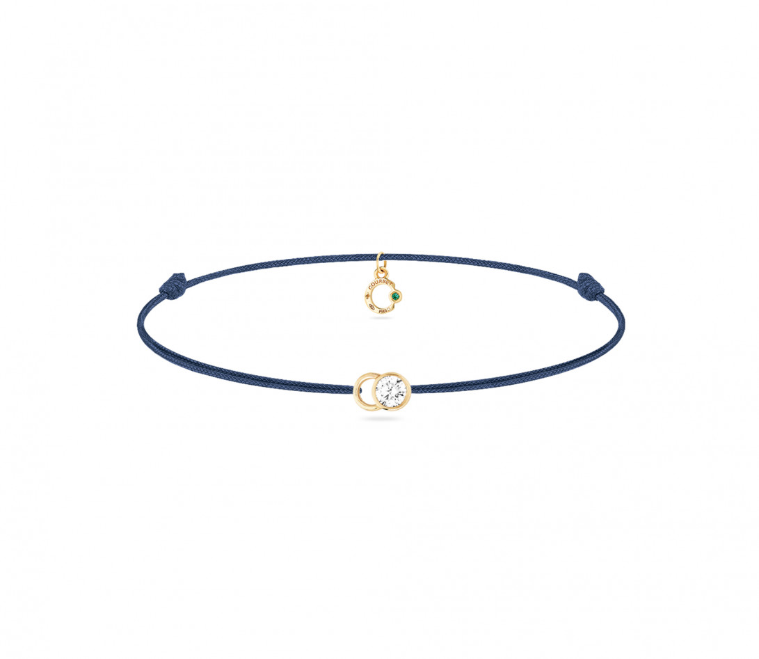 Bracelet cordon LET'S COMMIT bleu Courbet en or jaune - Face